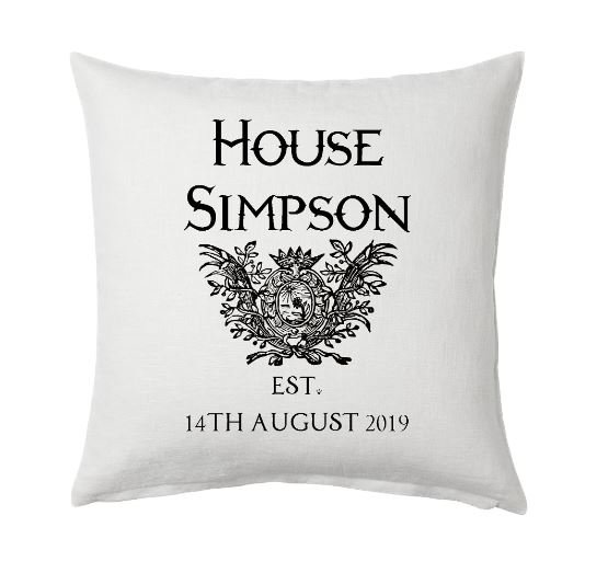 Coat of Arms Wedding Cushion Established Available with YOUR HOUSE Personalised Personalized Custom Cotton Anniversary Medevil Caslte