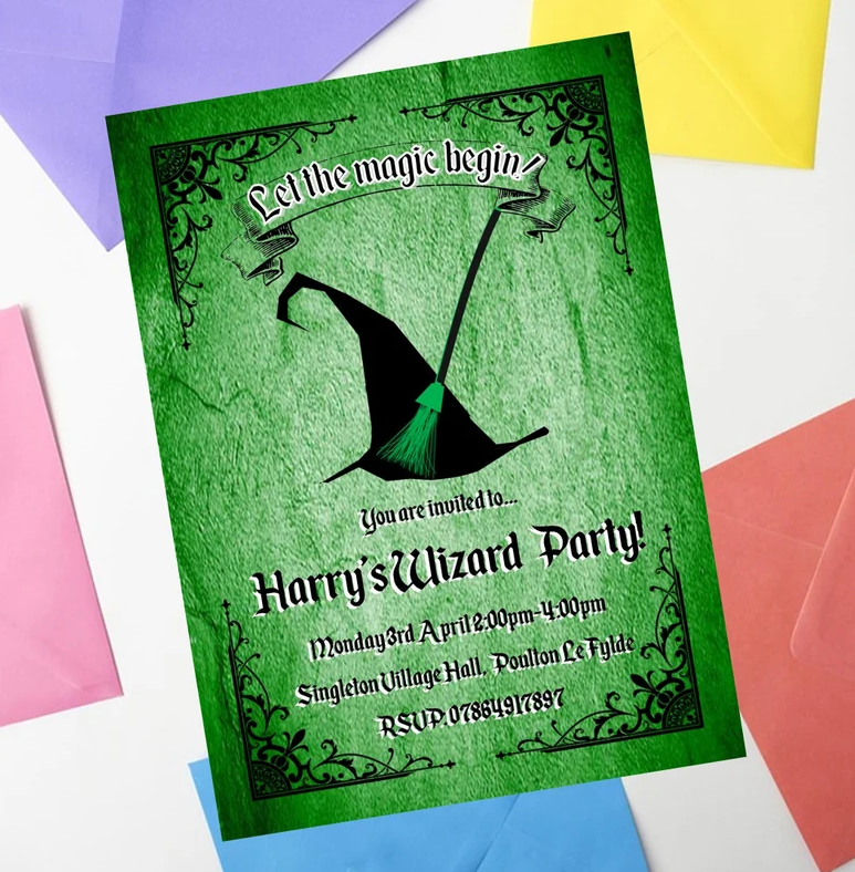 Wizard Birthday Invites Invitations Personalised Personalized Perfect for Wizard, Castle, Medevil Themed Birthday Party Decorations Custom
