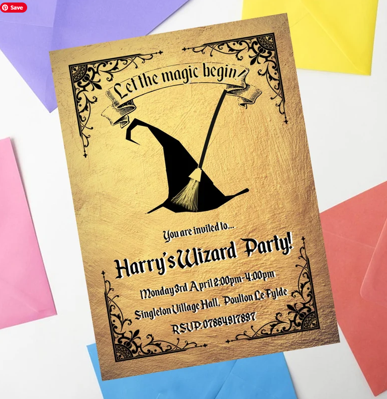 Wizard Birthday Invites Invitations Personalised Personalized Perfect for Wizard, Castle, Medevil Themed Birthday Party Decorations Custom
