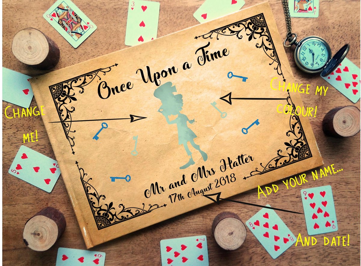 Mad Hatter Wonderland Wedding Guestbook Tea Party Personalised Personalized Perfect for Wonderland and Fairytale Weddings Scrapbook Album