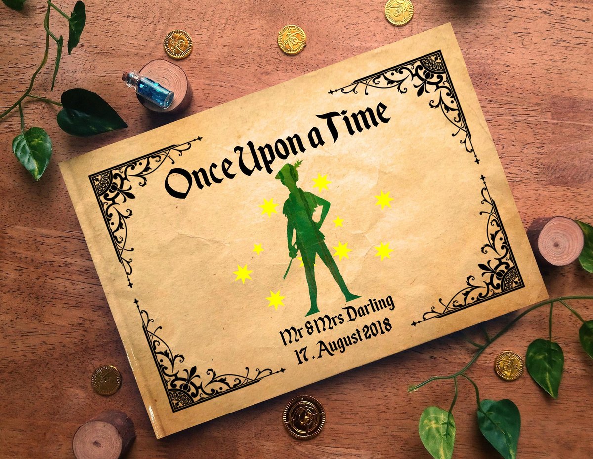Peter Pan Neverland Pirates Wedding Guestbook Personalised Personalized Scrapbook, Note Book, Photo Album, Engagement, Gift Never Grow Up