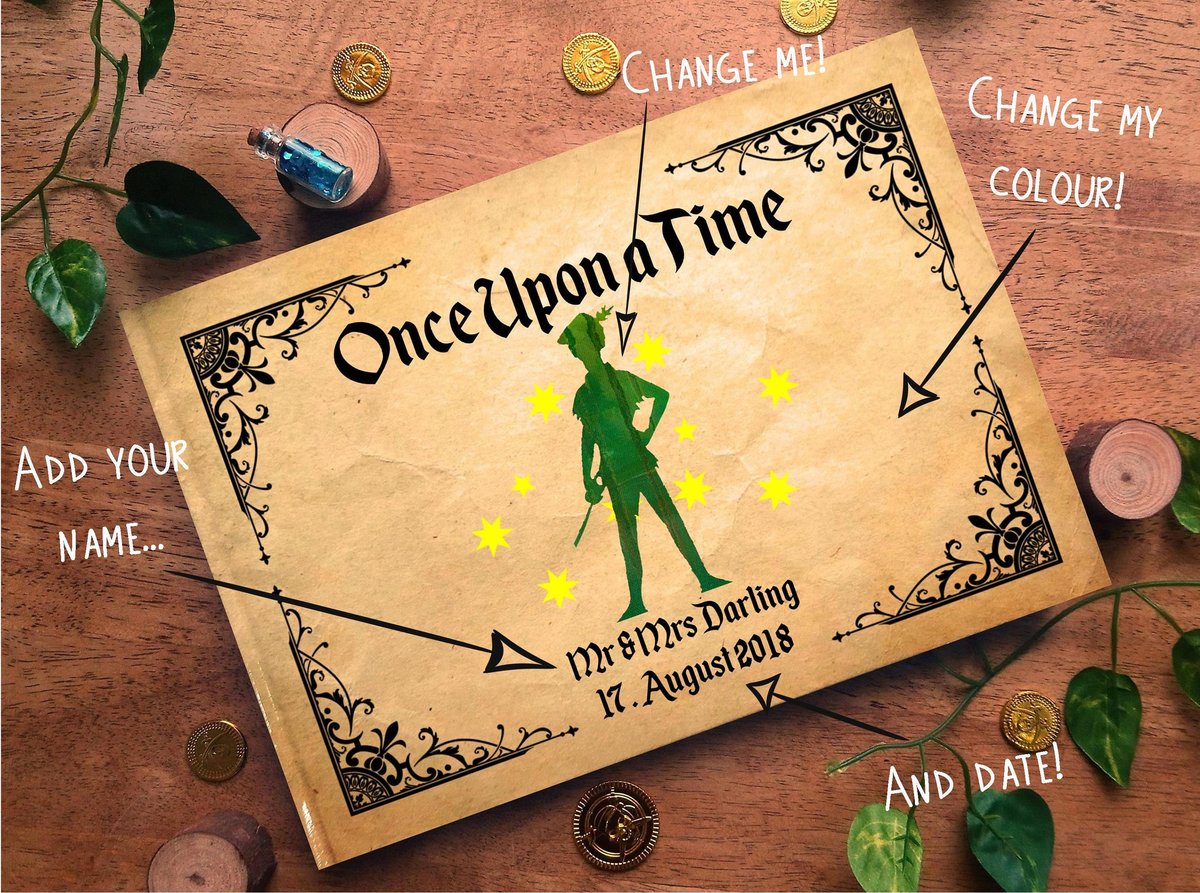 Peter Pan Neverland Pirates Wedding Guestbook Personalised Personalized Scrapbook, Note Book, Photo Album, Engagement, Gift Never Grow Up