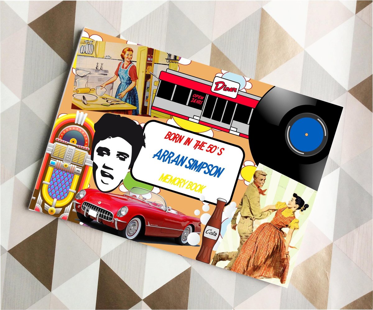 1950's Fifties Birthday Book Personalised Personalized Scrapbook,Notebook,Photo Album,Birthday,Memory Book,50's Gift,Mementos,Retro