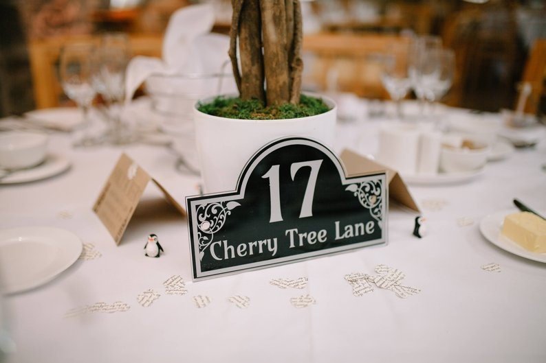 Wedding Centrepiece Black Signage 17 Cherry Tree Lane Street Name Black Plaque Personalised Wedding Sign DIGITAL DOWNLOAD