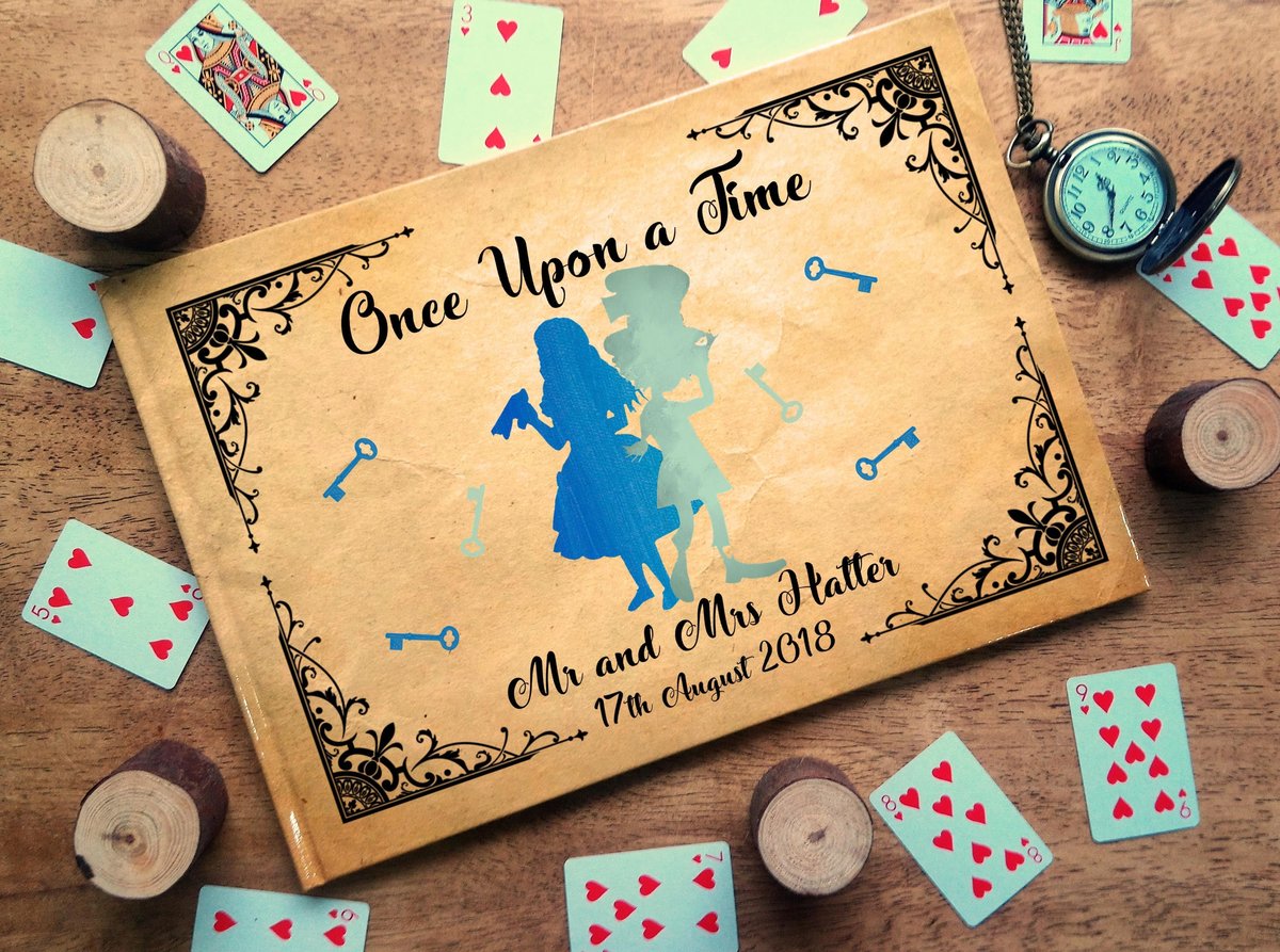 Alice and Mad Hatter Wonderland Wedding Guestbook Tea Party Personalised Personalized Scrapbook,Note Book,Photo Album,Engagement,Birthday