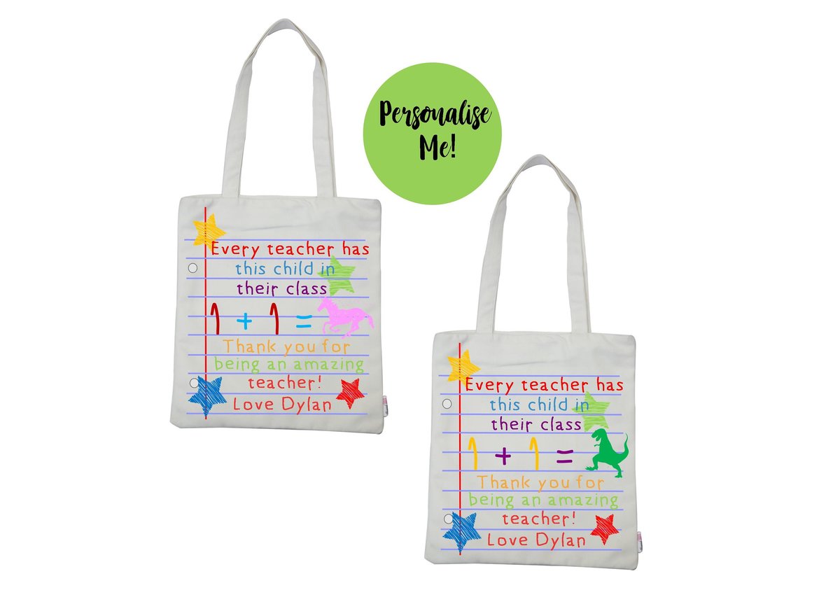 Teacher Thank You Tote Unicorn and Dinosaur Personalised Personalized!Thank You Teacher, Teaching Assistant, Support Staff Gift Present