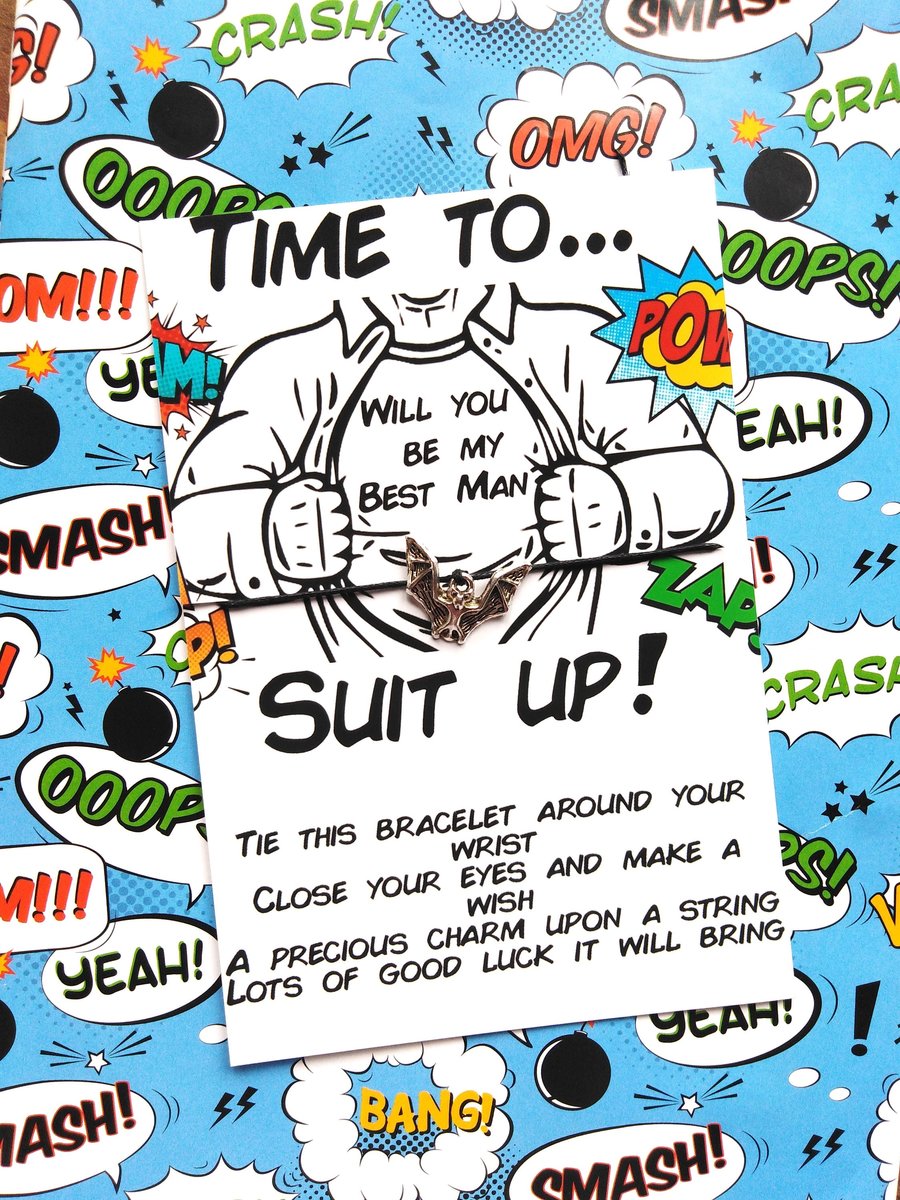 Time To Suit Up Bracelet Comic Book Will You Be My Best Man,Groomsman,Paige Boy Flower Girl, Usher, Bridesmaid, Comic Book Party Bags