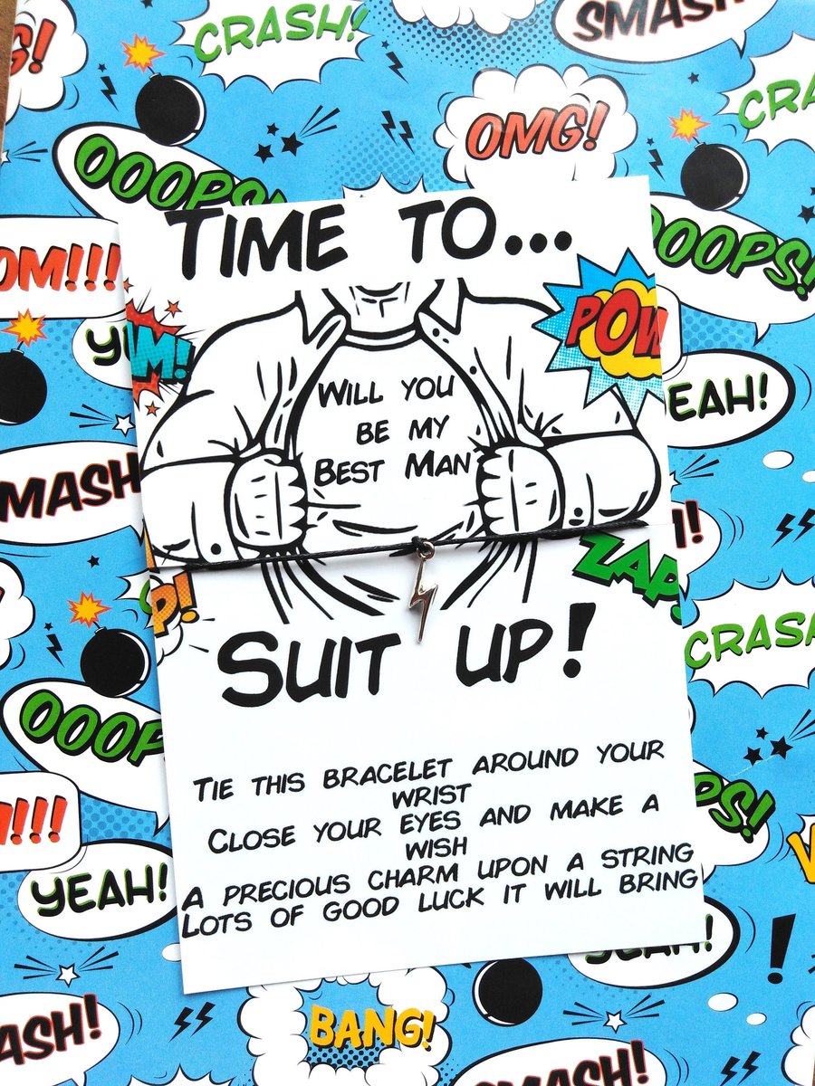 Time To Suit Up Bracelet Comic Book Will You Be My Best Man,Groomsman,Paige Boy Flower Girl, Usher, Bridesmaid, Comic Book Party Bags