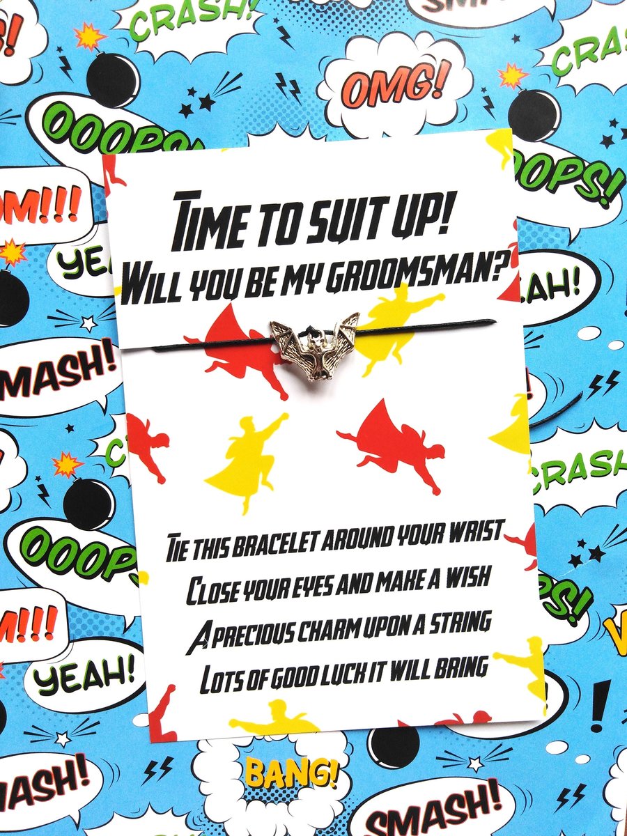 Time To Suit Up Bracelet Superhero Will You Be My Best Man,Groomsman,Paige Boy, Bridesmaid, Usher, Maid of Honour, Comic Book Wedding Bags