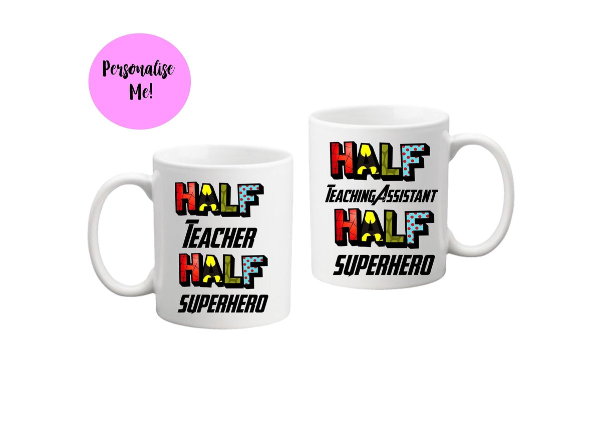 Half Teacher, Half Superhero Mug!School Gift, Teaching Assistant Teacher Present Superhero Comic Themed Super Teacher End of Year Gift