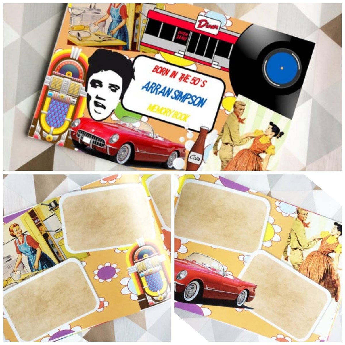 1950's Fifties Birthday Book Personalised Personalized Scrapbook,Notebook,Photo Album,Birthday,Memory Book,50's Gift,Mementos,Retro