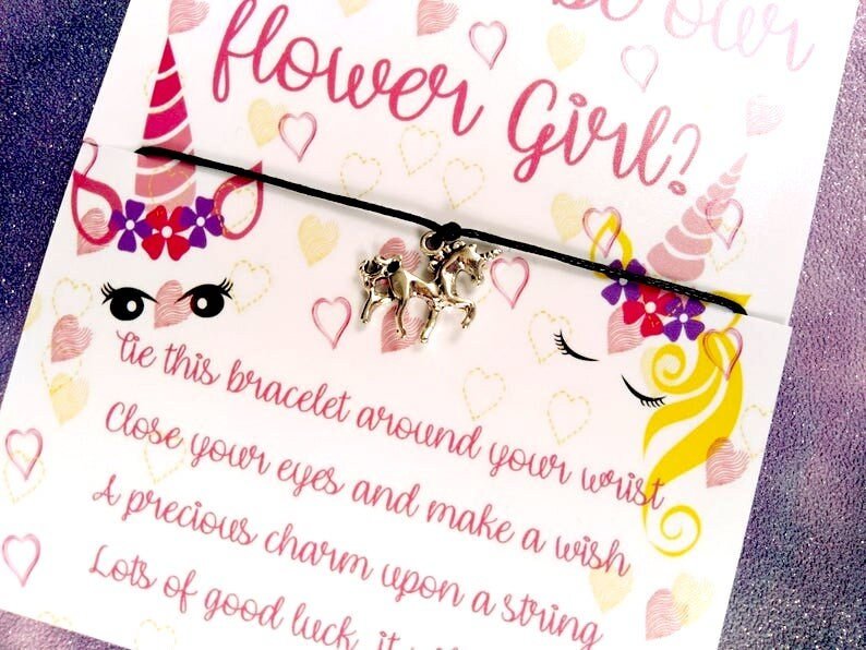 Unicorn Bracelet Will You Be Our Flower Girl Bridesmaid Maid of Honour Honor Unicorn Gifts Birthday Charm Bracelet Party Bag Favors Favours