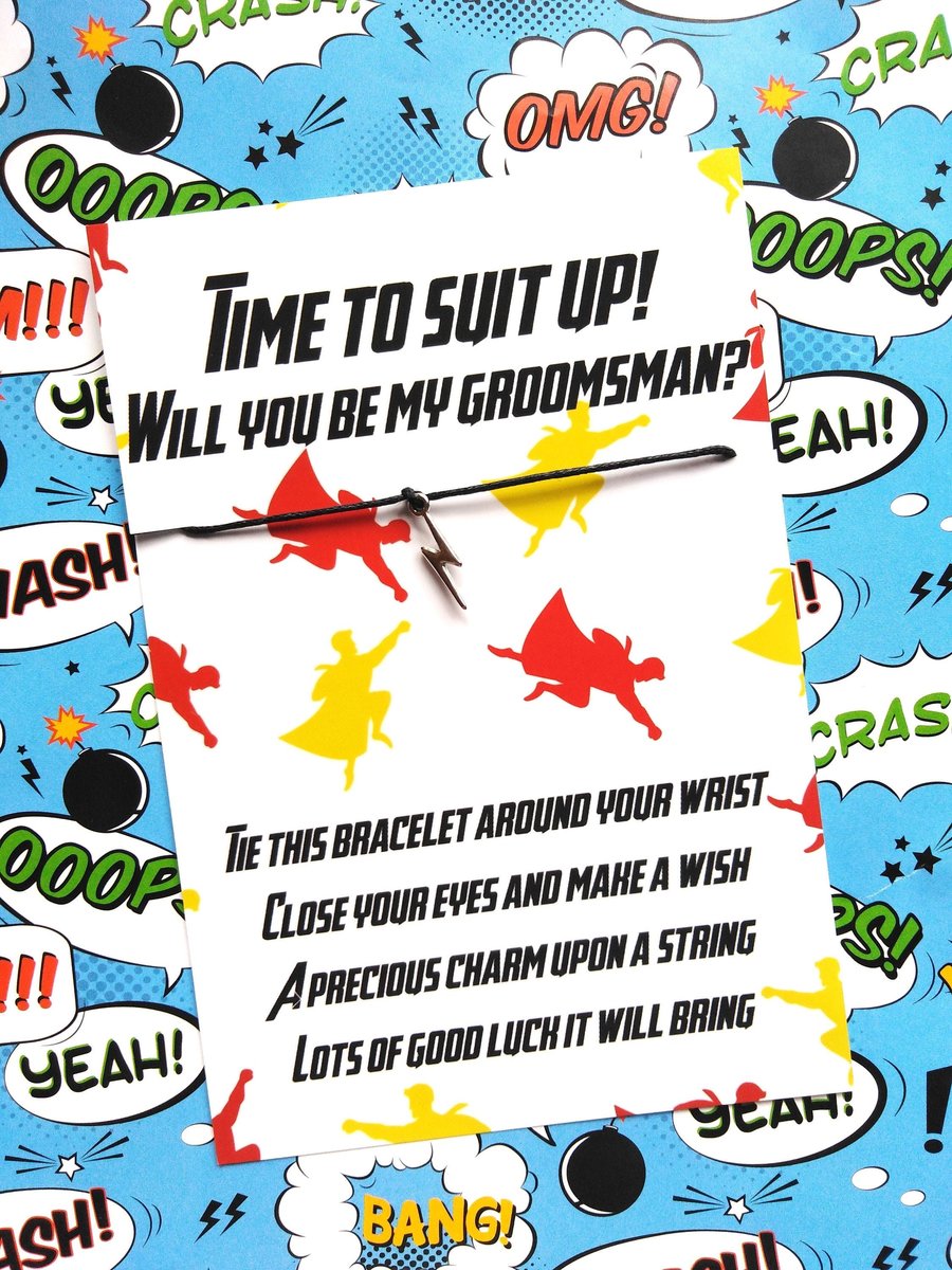 Time To Suit Up Bracelet Superhero Will You Be My Best Man,Groomsman,Paige Boy, Bridesmaid, Usher, Maid of Honour, Comic Book Wedding Bags