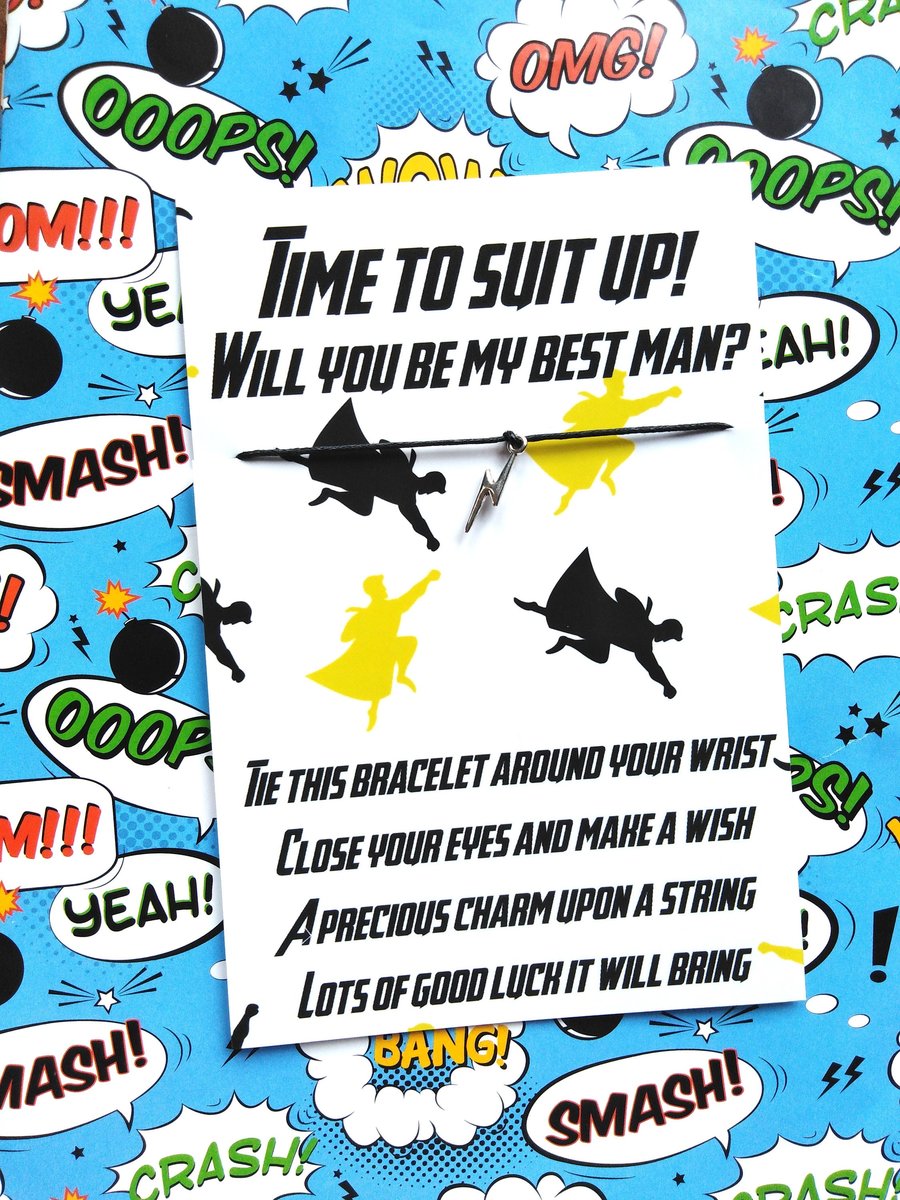 Time To Suit Up Bracelet Superhero Will You Be My Best Man,Groomsman,Paige Boy, Bridesmaid, Usher, Maid of Honour, Comic Book Wedding Bags