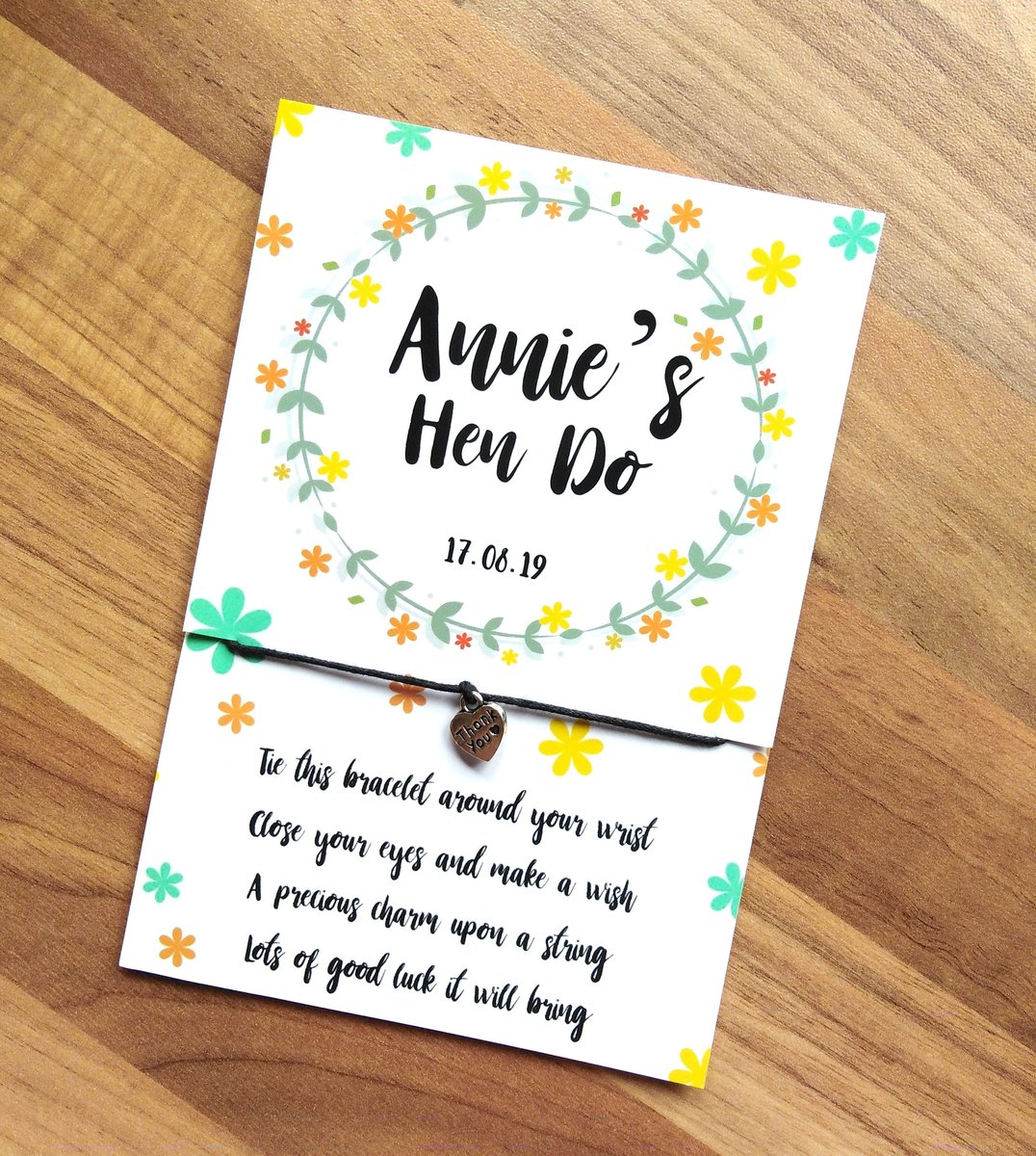 Hen Do 'Thank You' Charm Bracelet Personalised Personalized with Hen's Name! Bachelorette Party Event Games Thank You Gift For Wedding Party