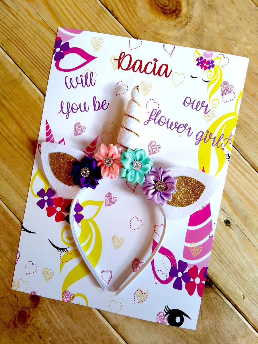 Unicorn Horn Wedding Headband Personalised Personalized With Name! Will You Be Our Flower Girl?Wedding Flower Girl Gift, Unicorn Wedding