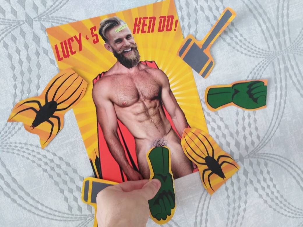 Superhero Hen Do Pin the Penis Party Game with Personalised Personalized Groom and Comic Background!Hen Do Games,Bachelorette Party