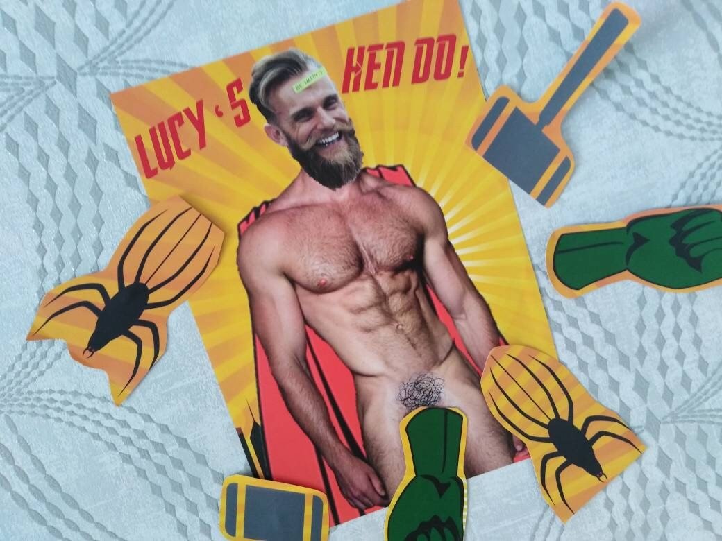 Superhero Hen Do Pin the Penis Party Game with Personalised Personalized Groom and Comic Background!Hen Do Games,Bachelorette Party