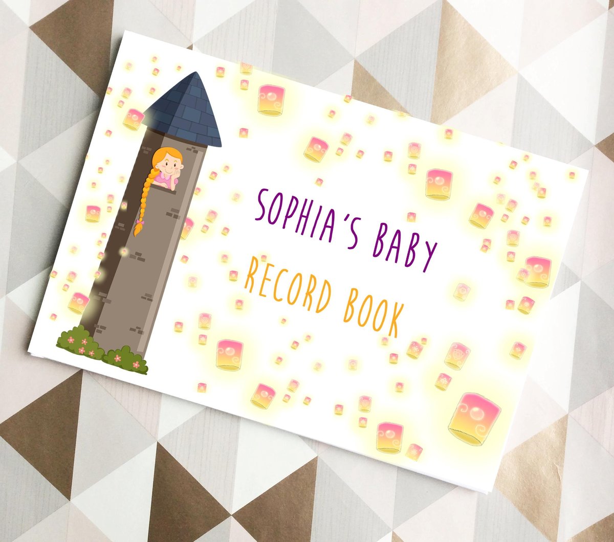 Baby Record Book Rapunzel Personalised Personalized Perfect For Sunflower & Fairytale Babies,Baby Shower Memory Book Floating Lanterns