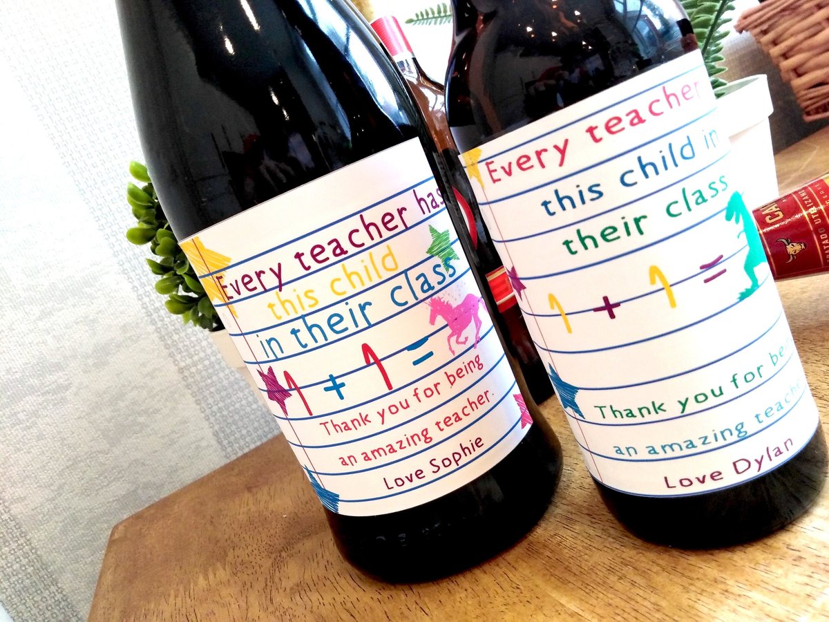 Thank You Teacher Bottle Label Dinosaur and Unicorn Themed Personalised Personalized!School Gift, Teaching Assistant,Nursery, Key Worker