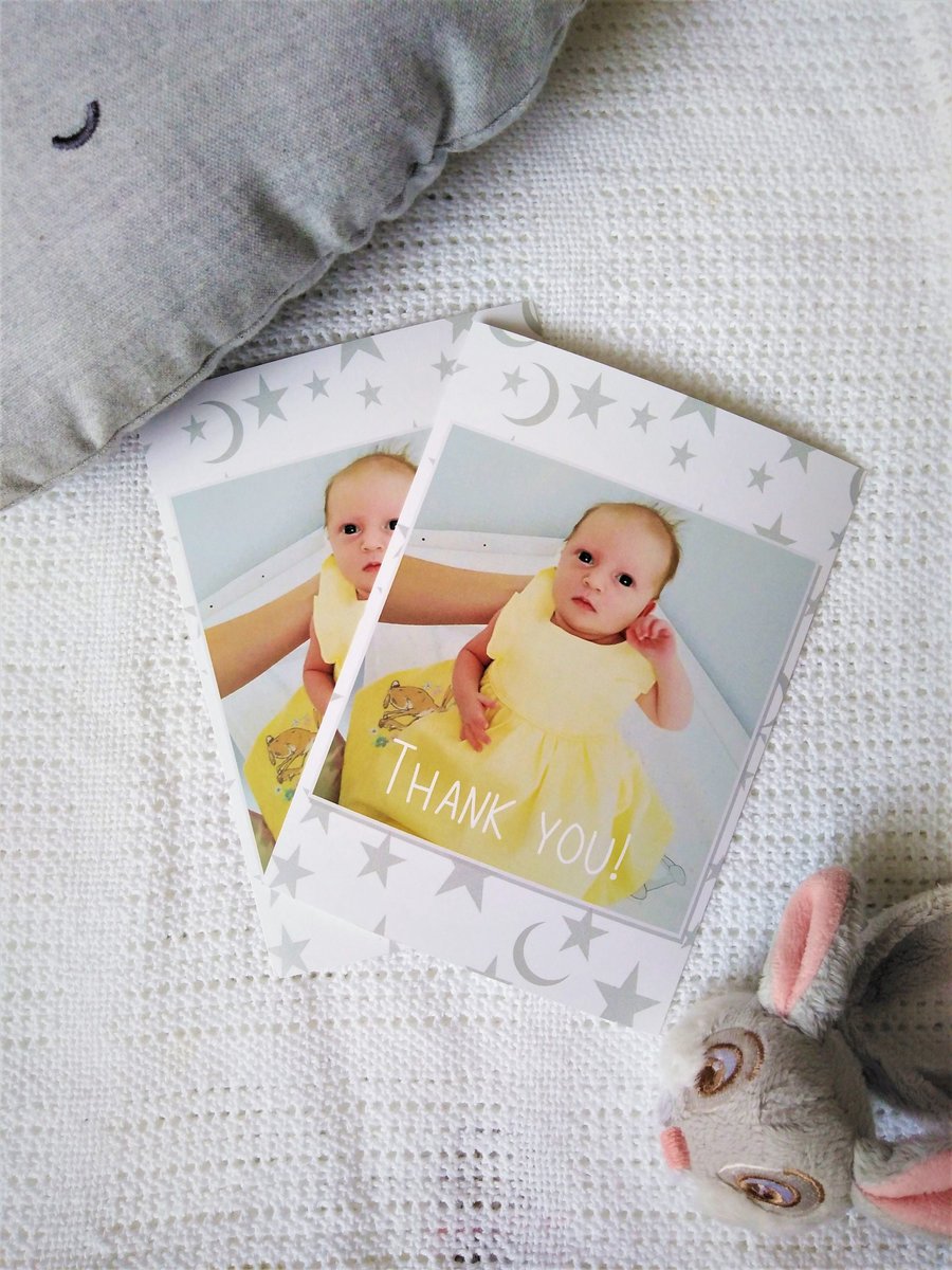 Baby Thank You Cards Personalised Personalized With Moon and Stars. Baby Shower and Birth Thank You Gifts Presents Cards,Invites,Invitation