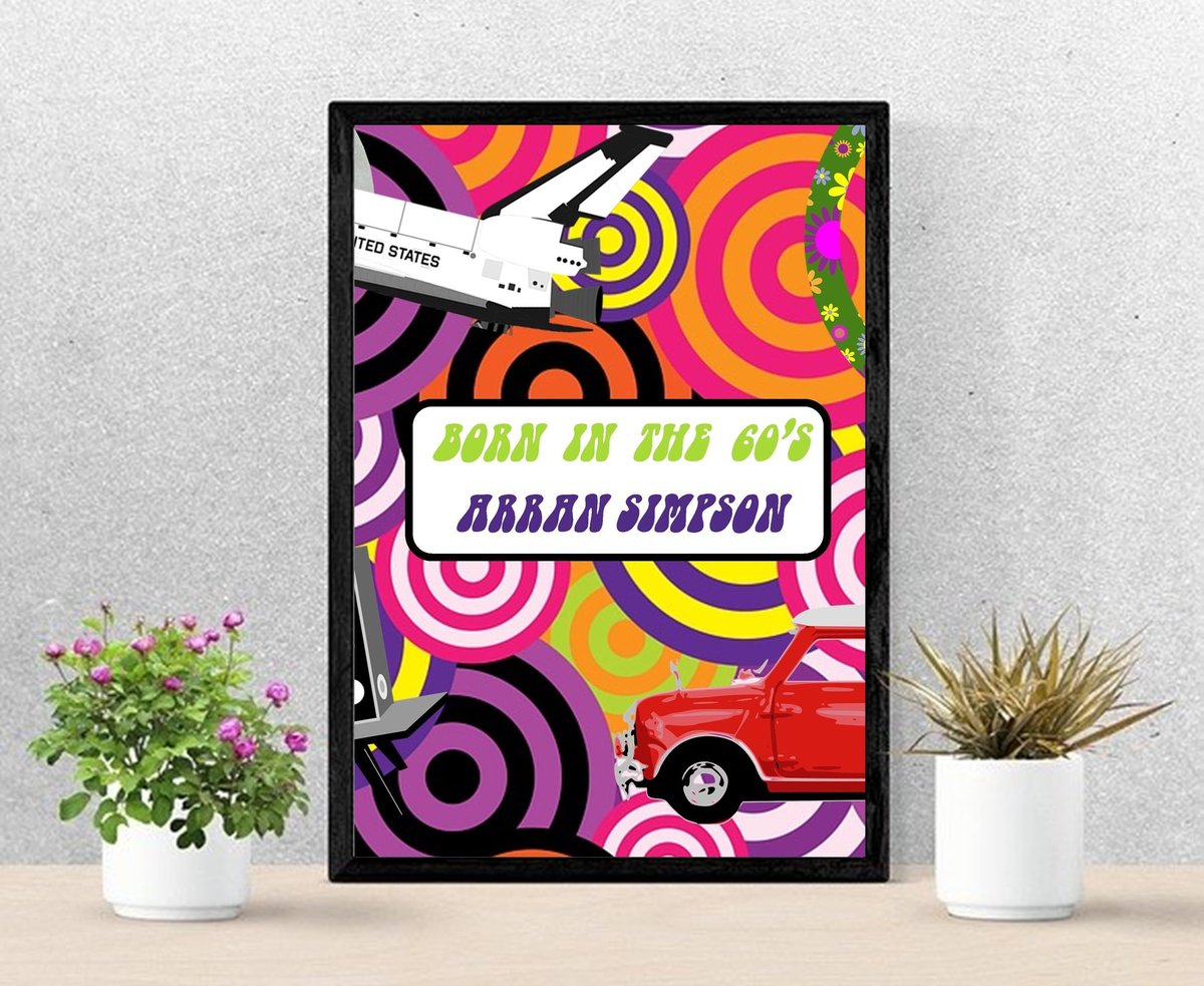 Birthday Framed Print.Born in the 50s,60s,70s,80s,90s Personalised Personalized!Big Birthday Keepsake Nostalgia, Retro,Decades,Centrepiece