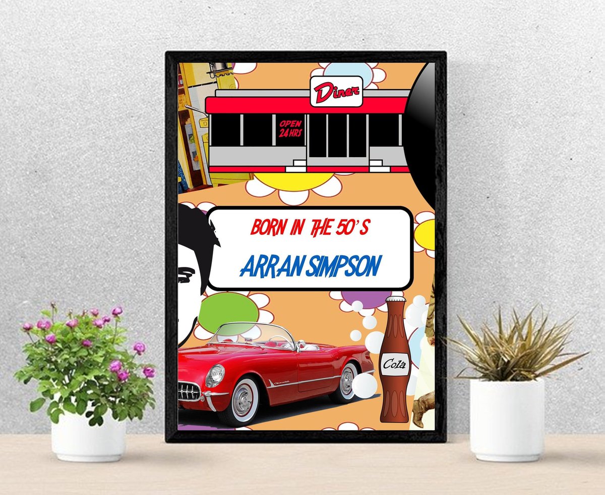 Birthday Framed Print.Born in the 50s,60s,70s,80s,90s Personalised Personalized!Big Birthday Keepsake Nostalgia, Retro,Decades,Centrepiece