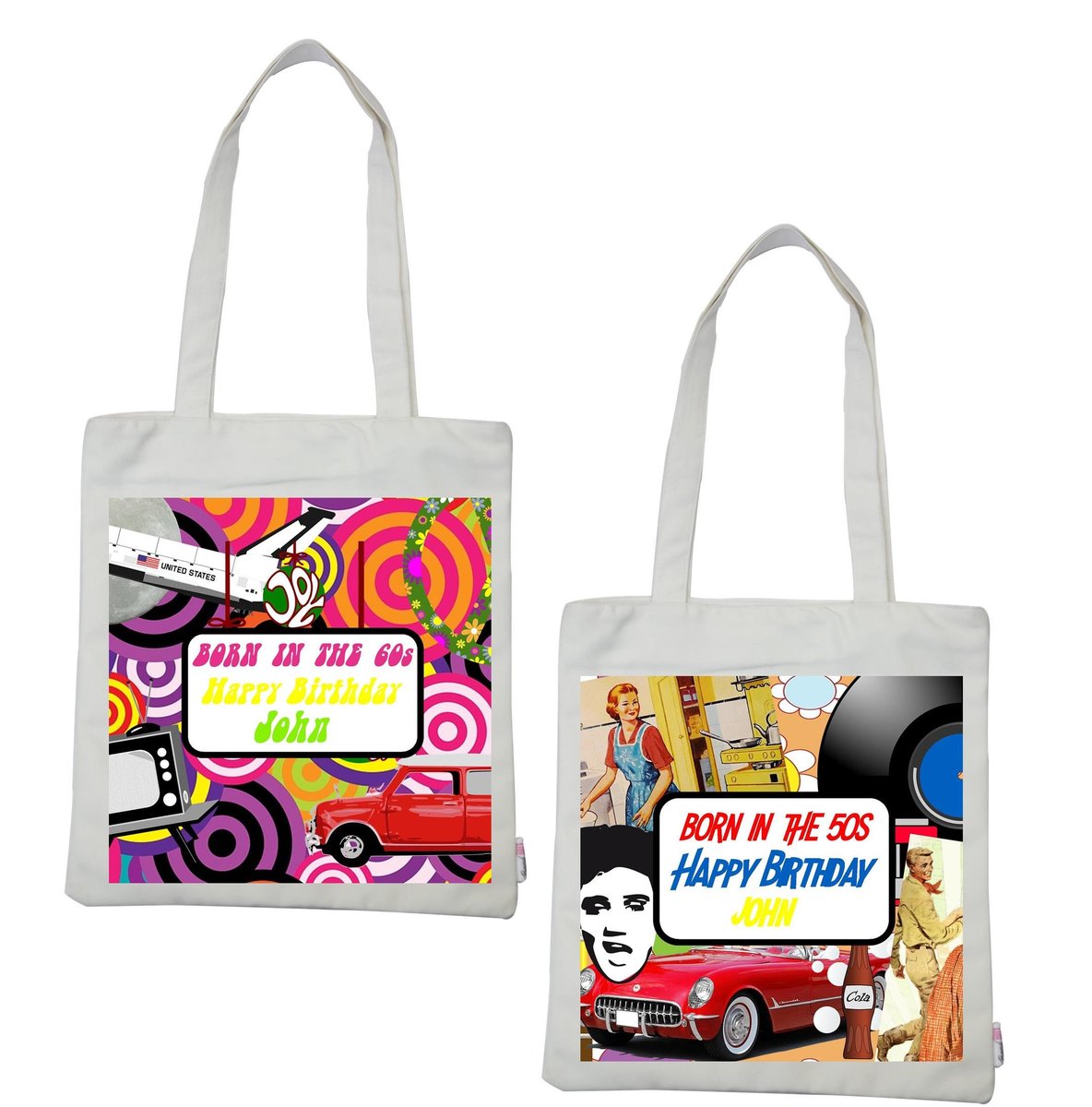 Birthday Toe Bag Born in the 50s,60s,70s,80s,90s Personalised Personalized!Big Birthday Keepsake Nostalgia, Retro,Decades,Milestone Birthday