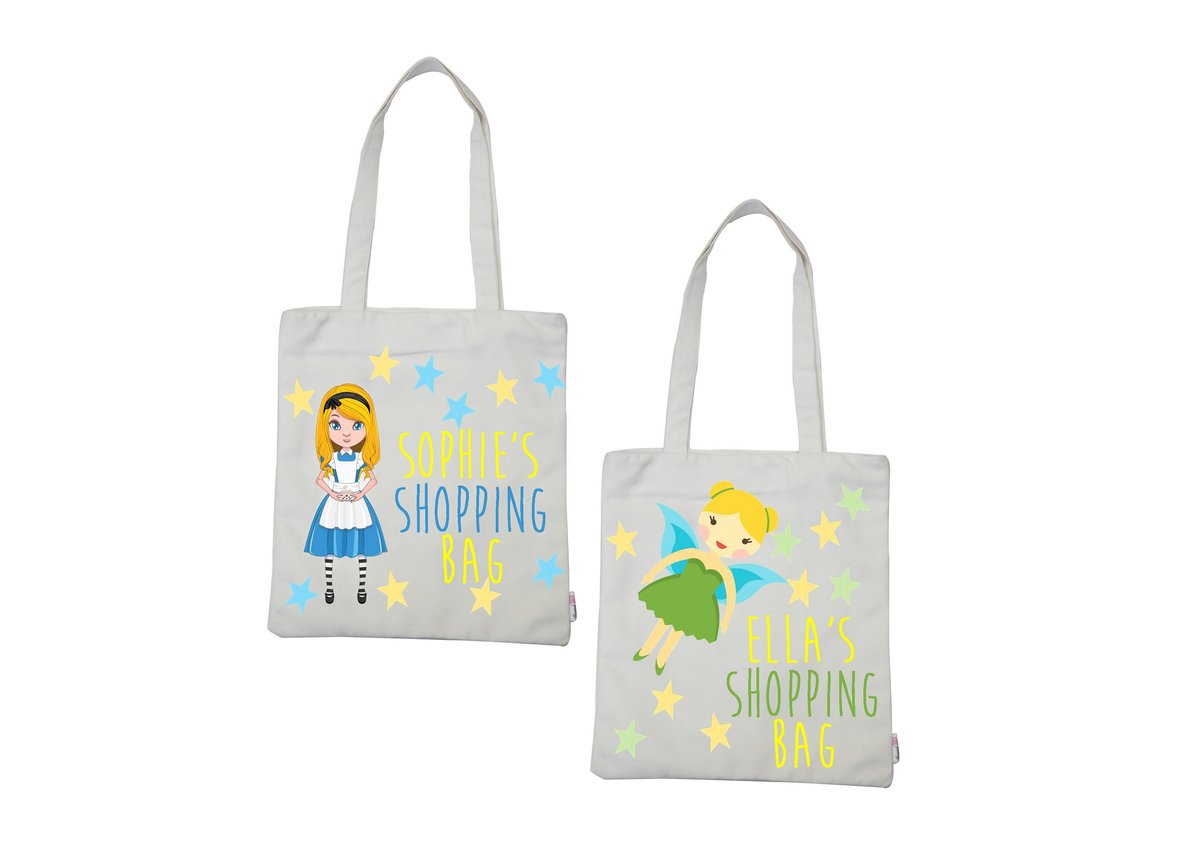 Fairytale Tote Bag Beauty and Beast,Peter Pan,Alice,Little Mermaid,Aladdin,Tinkerbell Personalized Personalised Children's Shopping Bag Gift