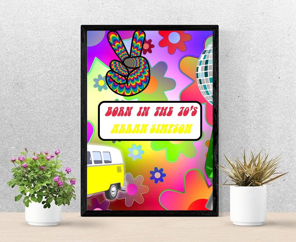 Birthday Framed Print.Born in the 50s,60s,70s,80s,90s Personalised Personalized!Big Birthday Keepsake Nostalgia, Retro,Decades,Centrepiece