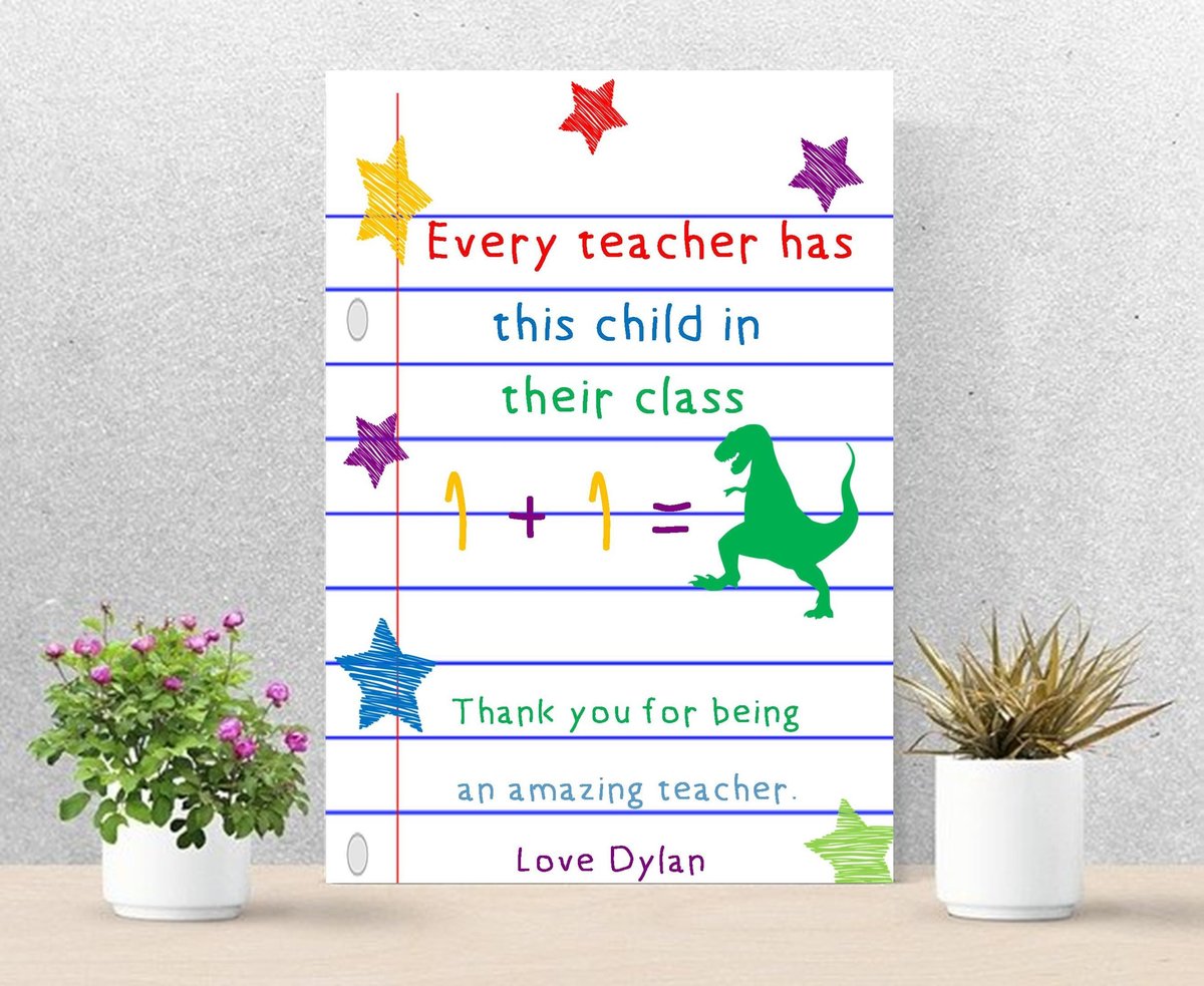 Thank You Teacher Poster Print Dinosaur and Unicorn Themed Personalised Personalized!School Gift, Teaching Assistant,Nursery, DIGITAL
