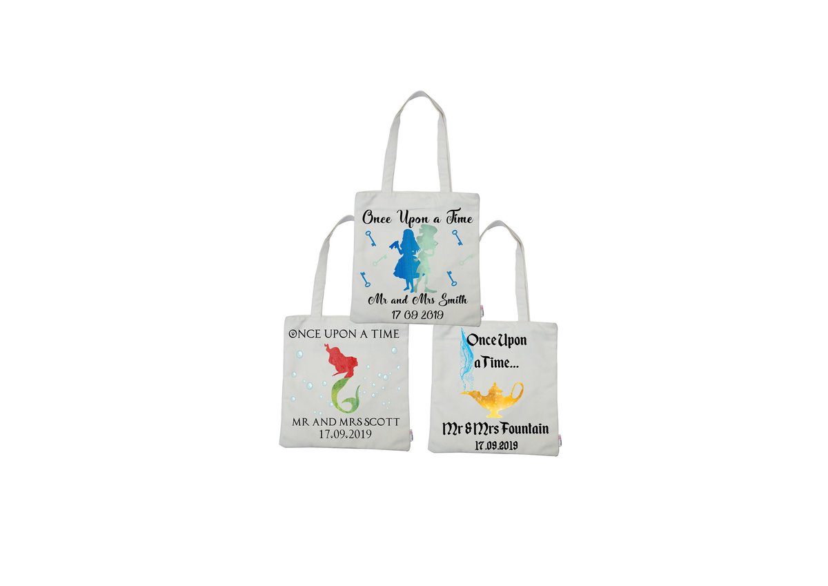 Fairytale Tote Bag For Wedding Beauty and Beast,Peter Pan,Alice,Little Mermaid,Aladdin,Rapunzel Personalized Personalised Water Colour Hen