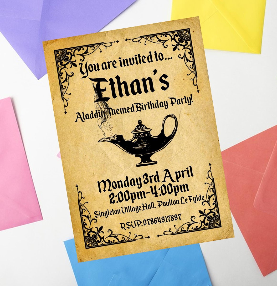 Fairytale Invites Beauty and Beast,Peter Pan,Alice,Little Mermaid,Aladdin,Rapunzel Personalized Personalised Wedding Birthday Invitations BK
