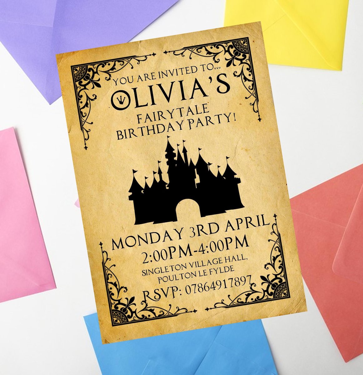 Fairytale Invites Beauty and Beast,Peter Pan,Alice,Little Mermaid,Aladdin,Rapunzel Personalized Personalised Wedding Birthday Invitations BK
