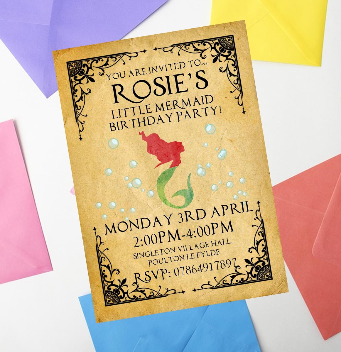 Fairytale Invites Beauty and Beast,Peter Pan,Alice,Little Mermaid,Aladdin,Rapunzel Personalized Personalised Wedding Birthday Invitations WC