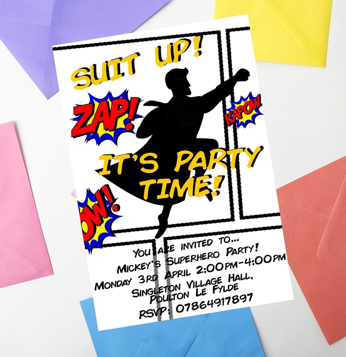 Comic Book Birthday Invites Invitations Personalised Personalized Perfect for Superhero, Comic Book Birthday Party Decorations Custom Decor