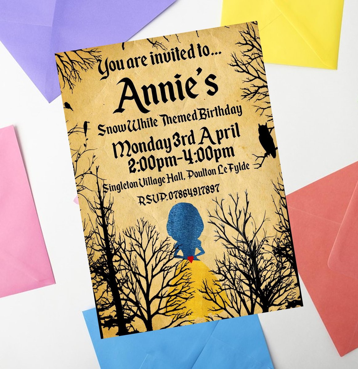 Fairytale Invites Beauty and Beast,Peter Pan,Alice,Little Mermaid,Aladdin,Rapunzel Personalized Personalised Wedding Birthday Woodland