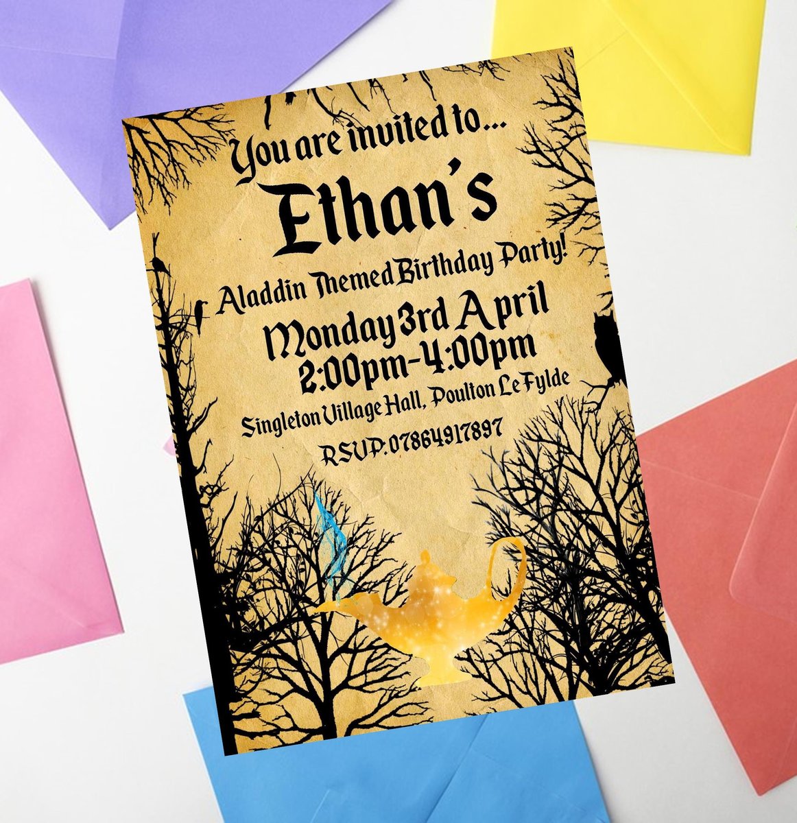 Fairytale Invites Beauty and Beast,Peter Pan,Alice,Little Mermaid,Aladdin,Rapunzel Personalized Personalised Wedding Birthday Woodland