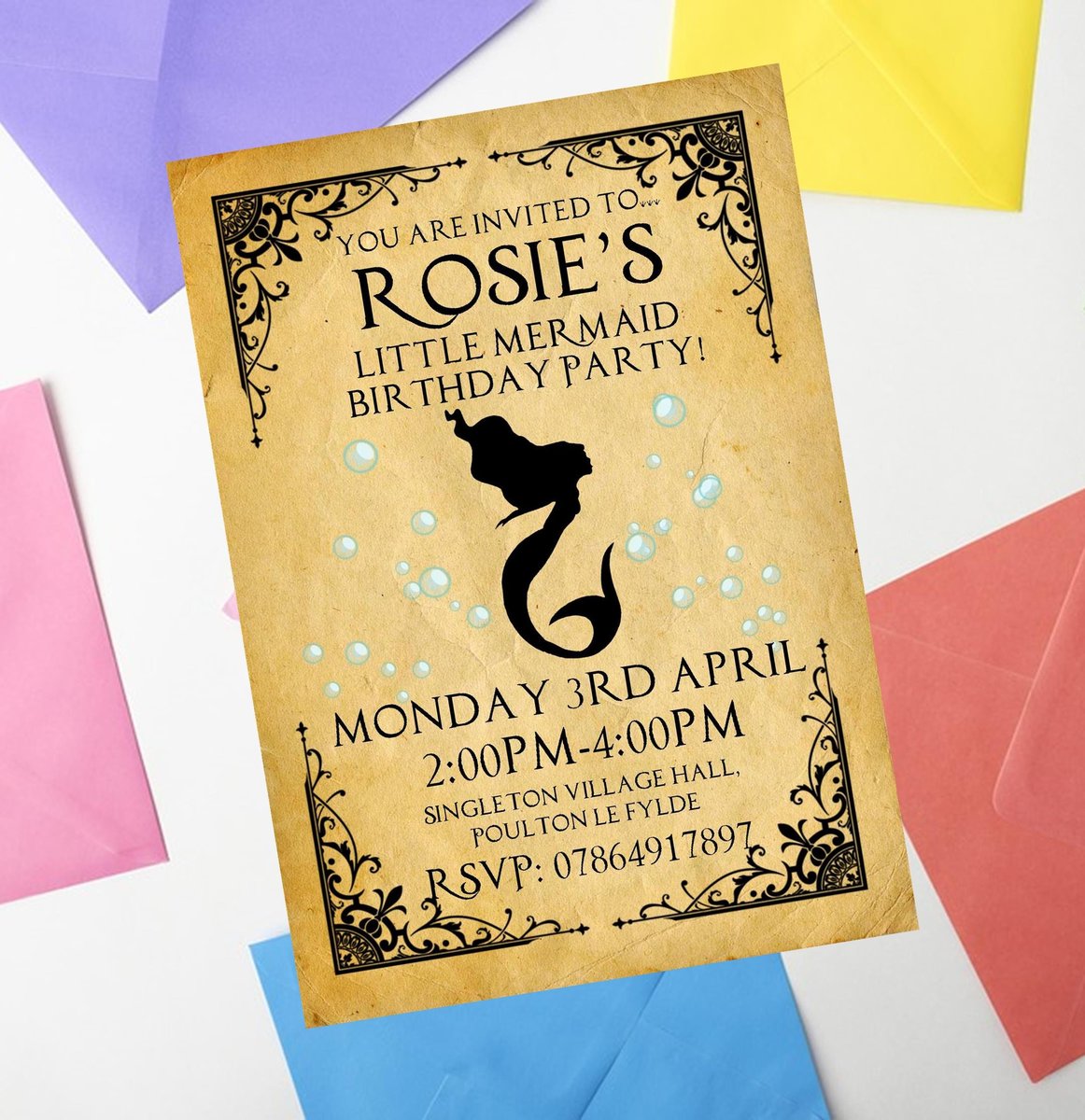 Fairytale Invites Beauty and Beast,Peter Pan,Alice,Little Mermaid,Aladdin,Rapunzel Personalized Personalised Wedding Birthday Invitations BK
