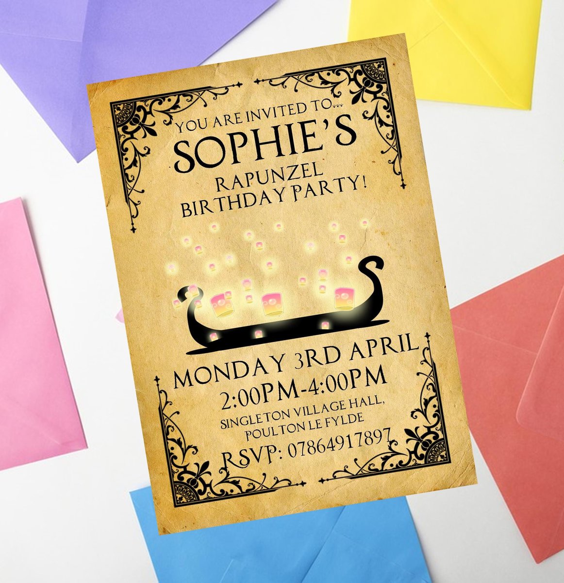 Fairytale Invites Beauty and Beast,Peter Pan,Alice,Little Mermaid,Aladdin,Rapunzel Personalized Personalised Wedding Birthday Invitations BK