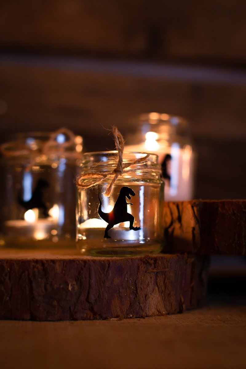 Dinosaur Silhouette Candles Small, Medium, Bell Jar, Wax Fill Perfect for Dinosaur Parties, Favours, Favors, Gift Wrapped in Rustic Box