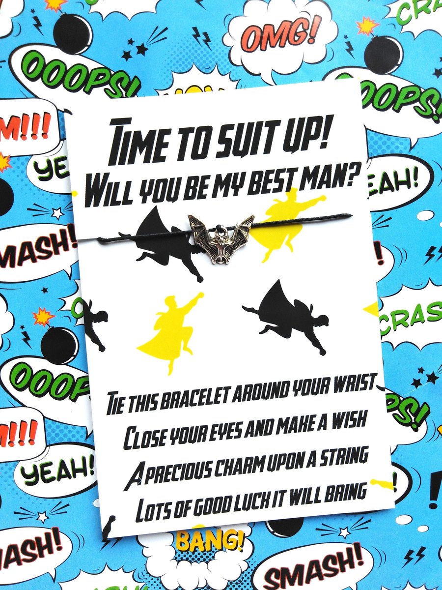 Time To Suit Up Bracelet Superhero Will You Be My Best Man,Groomsman,Paige Boy, Bridesmaid, Usher, Maid of Honour, Comic Book Wedding Bags