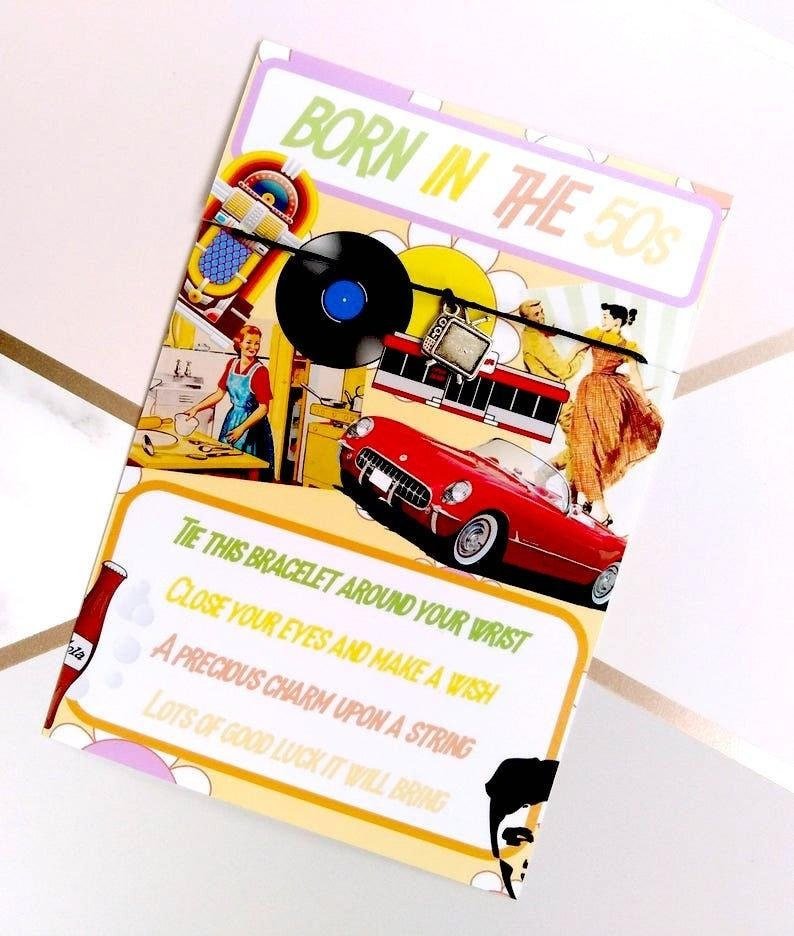 Birthday Bracelets Charm Born in the 50s 60s 70s 80s 90s Retro Keepsake Gift Fifties Sixties Seventies Disco 80s 90s Retro Party Bags Favors