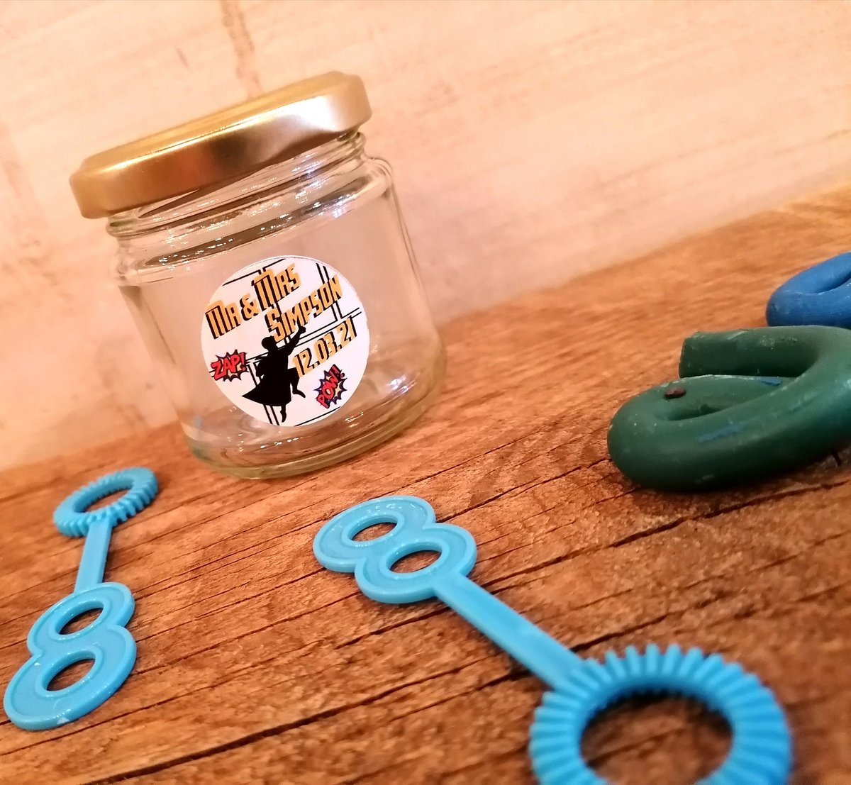 Superhero Comic Bubble Jars Wedding Favours Favors Children's Gifts with Liquid and Wand Page Boy , Party Bags, Personalised Personalized