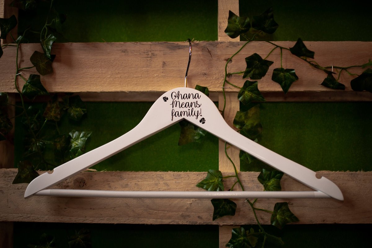 Ohana Means Family Hanger Bridal Party Gifts Perfect For Hawaiian, Fairytale Wedding Brown and White Bridesmaid, Bride, Groom, Flower Girl