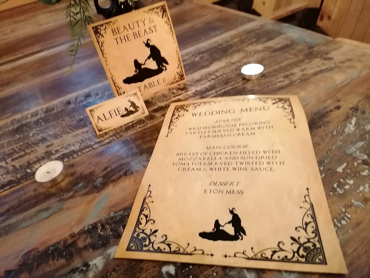 Fairytale Wedding Menu,Table Name & Name Place Beauty and the Beast Aladdin Little Mermaid Rapunzel Sleeping Beauty Cinderella Name Card