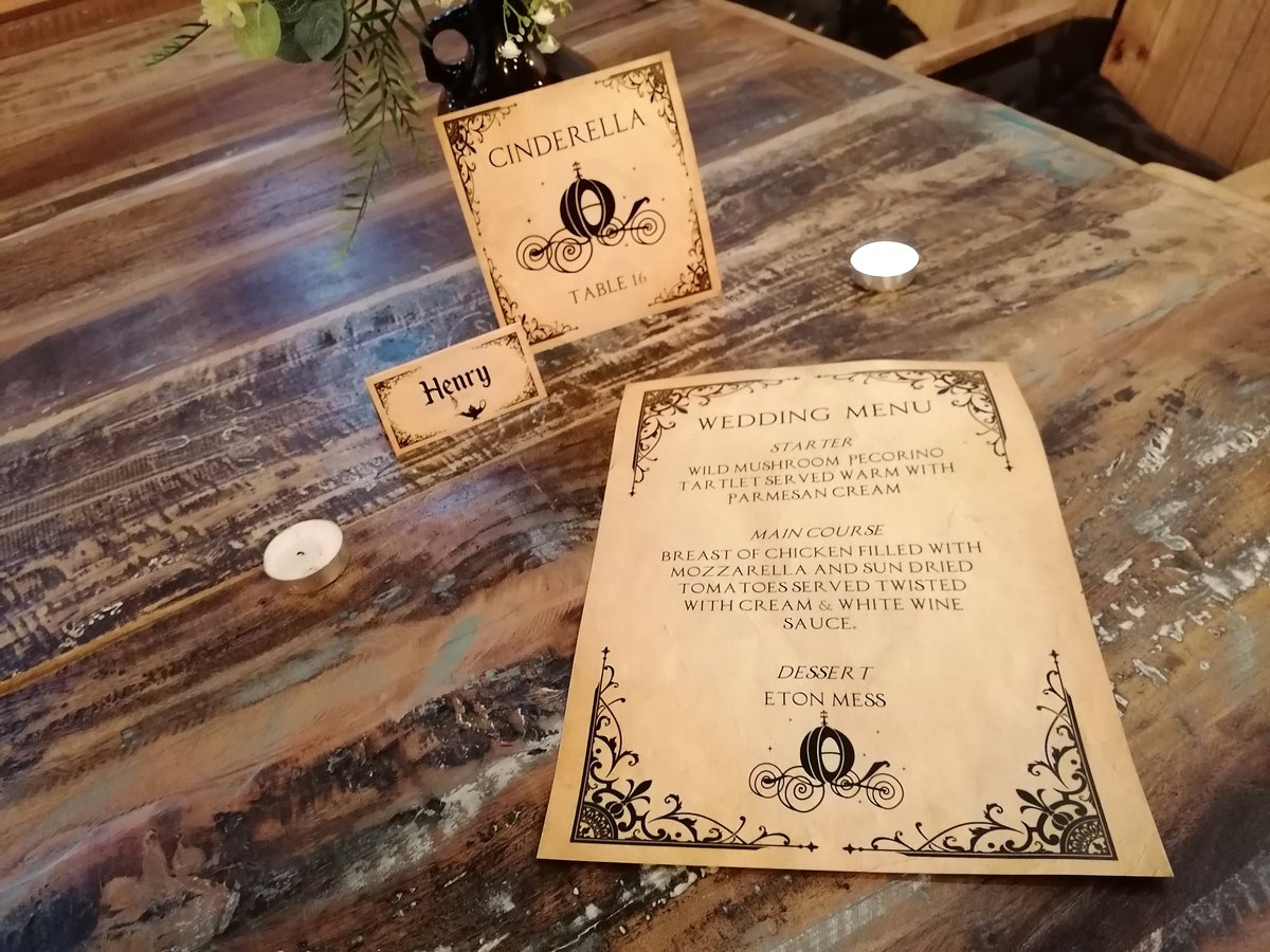 Fairytale Wedding Menu,Table Name & Name Place Beauty and the Beast Aladdin Little Mermaid Rapunzel Sleeping Beauty Cinderella Name Card