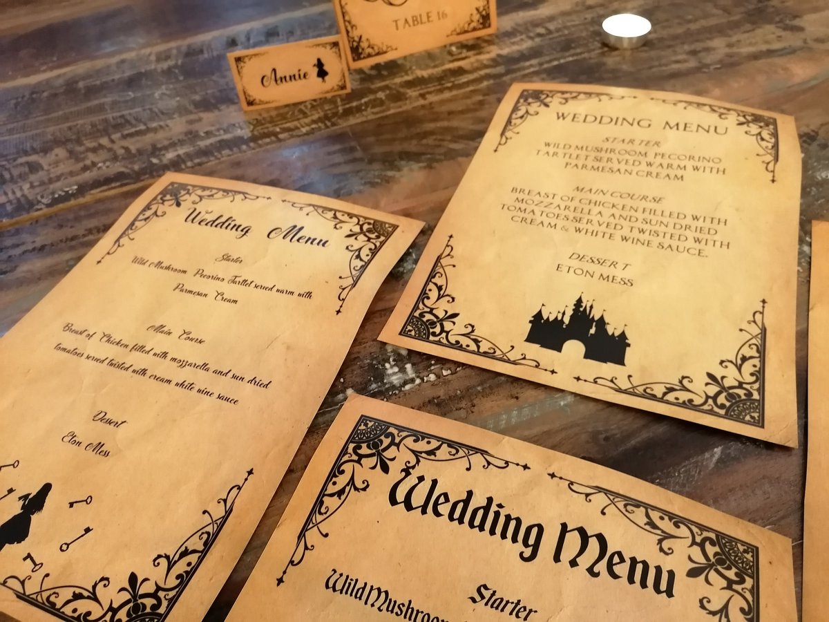 Fairytale Wedding Menu,Table Name & Name Place Beauty and the Beast Aladdin Little Mermaid Rapunzel Sleeping Beauty Cinderella Name Card