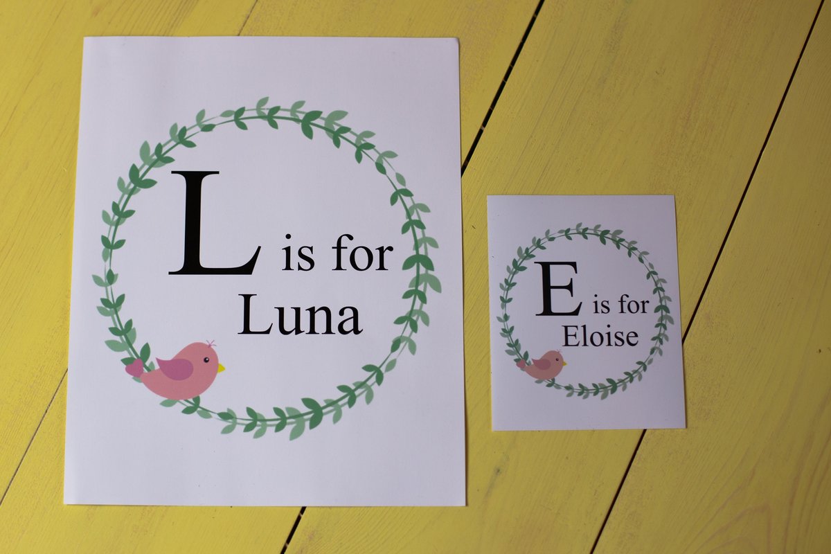 Alphabet Letter Poster Print Featuring Name and Letter Personalised Personalized Baby Shower, New Born Baby Girl Christening Signage Sign