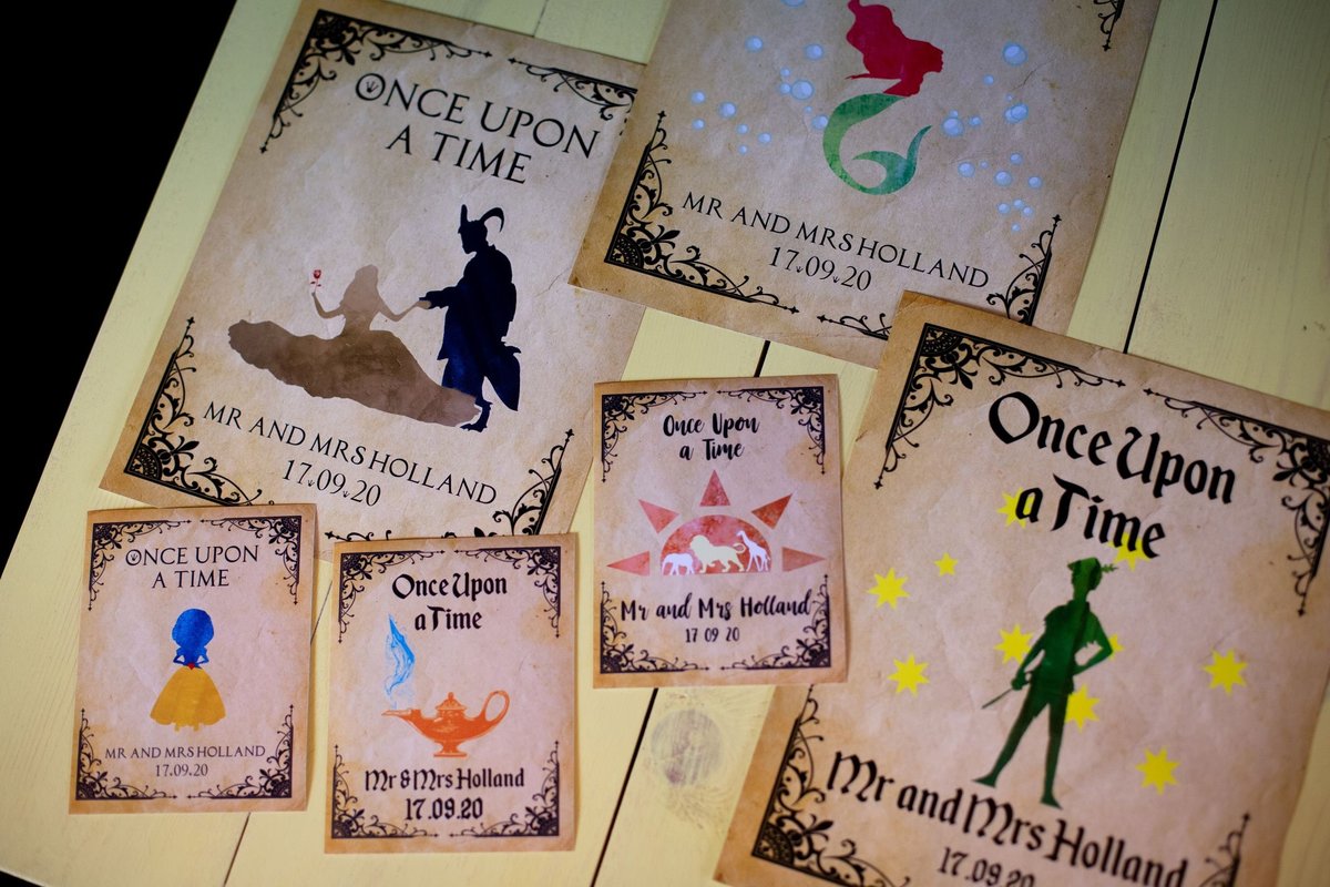 Fairytale Silhouette Poster Print Beauty and the Beast Aladdin Little Mermaid Sleeping Beauty Cinderella Alice Personalised Wedding Sign Col